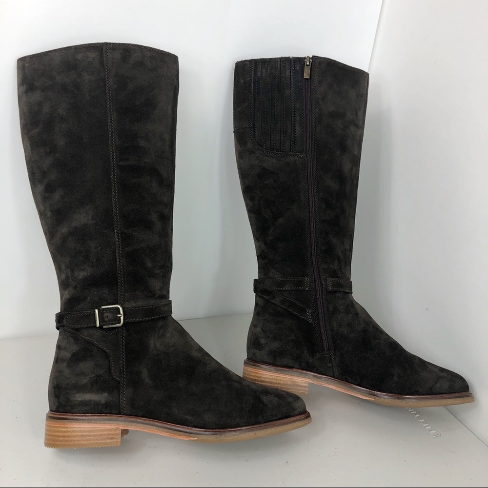Clark Suede Dark Brown Knee High Boots Size 10 - Picture 3 of 8